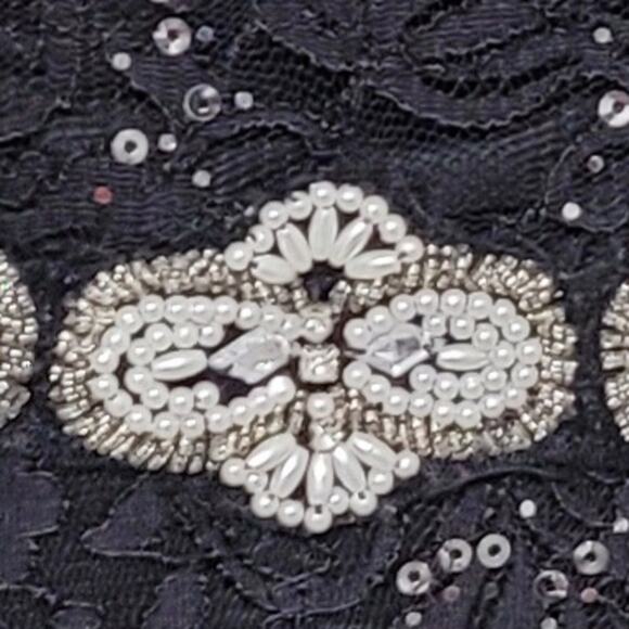 City Triangles Lace Maxi Dress Rhinestones Sequins Pearls Size 3 Black Fairygoth - Picture 7 of 13